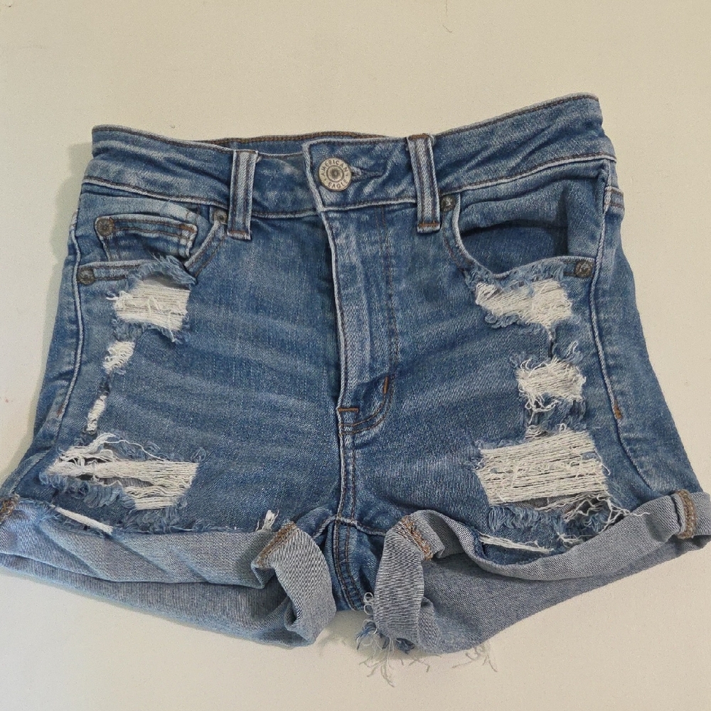 American Eagle Outfitters Blue Jean Shorts Distressed Frayed Hem